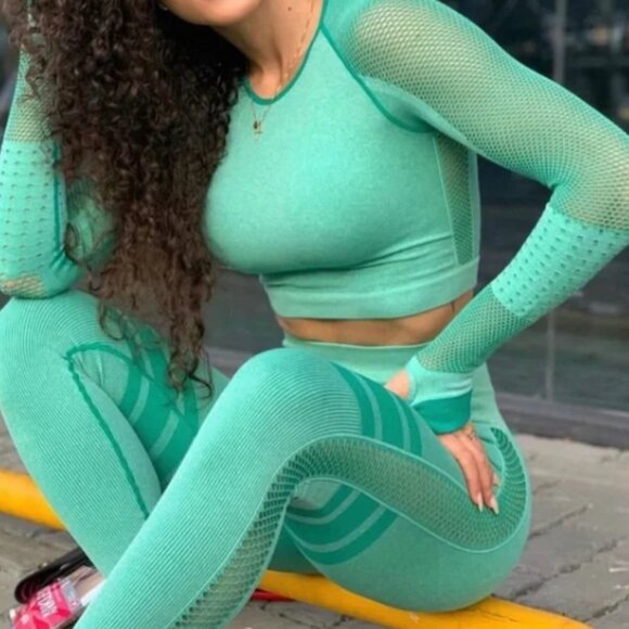 Bombshell Leggings Women's Medium Large Thigh High Green Seamless High Rise m/l - Picture 10 of 10